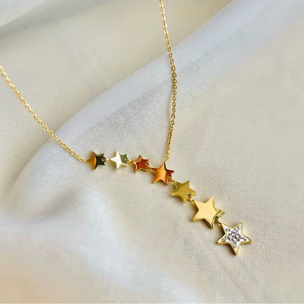 Gold Star Cascade Necklace, Stainless Steel - Picture 1 of 2